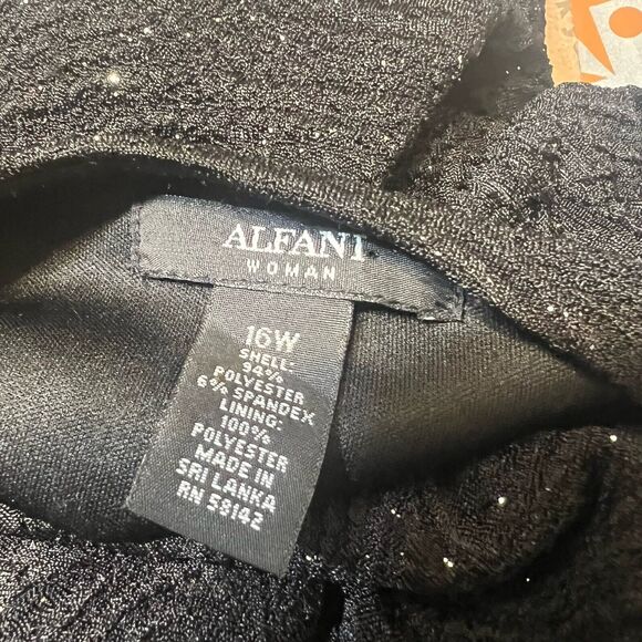 Alfani Faux Wrap Dress Ruched Black Metallic Sparkly Midi Plus Size 16W Holiday - Picture 13 of 15